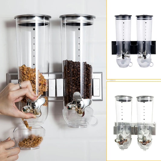 Food Dispensers 2 PACK Wall Mount Double Dry Cereal Dispenser Convenient Storage Dual Control for Cereal Nuts