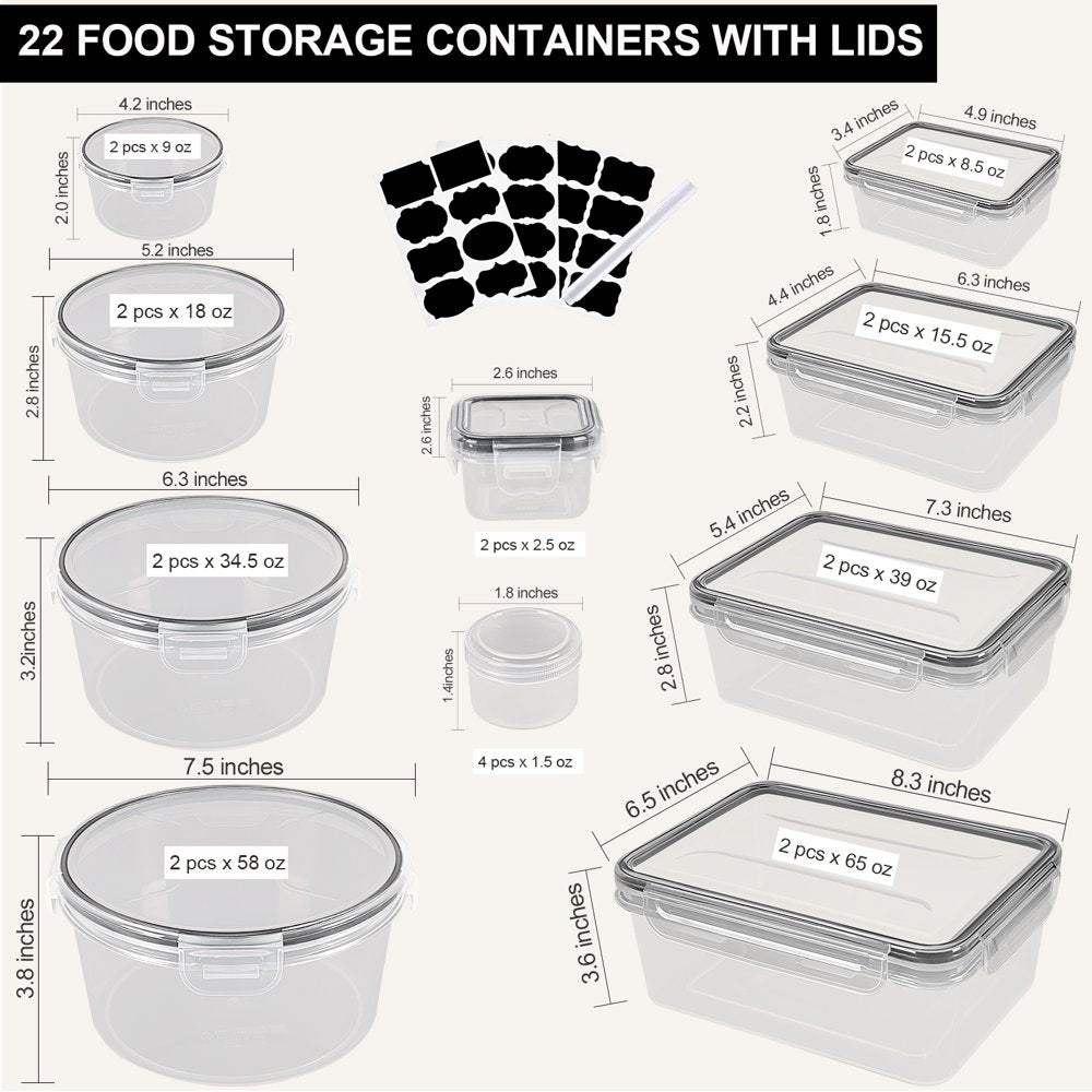 32 Pcs Food Storage Containers Set with Upgraded Snap Locking Lids (16 Lids + 16 Containers) - Airtight Plastic Containers for Pantry & Kitchen Organization - Bpa-Free with Free Labels & Marker