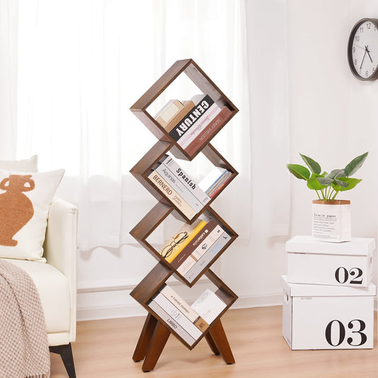 Black Bookshelf, Wood Small Bookcase 4-Tier Book Shelf, Tall Bookcases Book Organizer, Modern Bookshelves Floor Standing for Cds/Books in Small Spaces, Living Room, Home Office, Bedroom