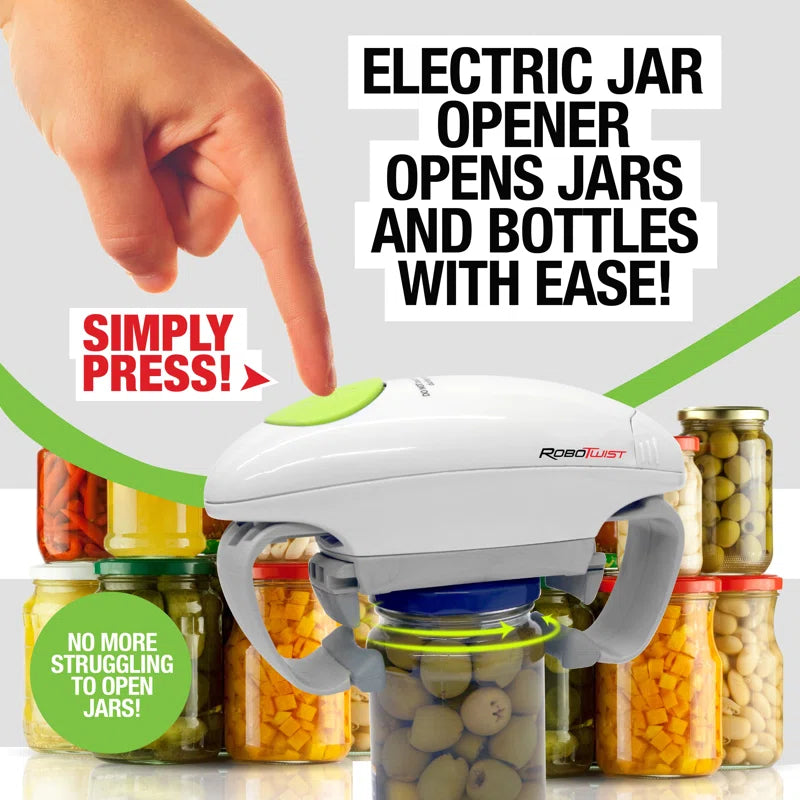 Robo Twist Electric Jar Opener, One Touch Electric Handsfree Easy Jar Opener, Works for Jars of All Sizes