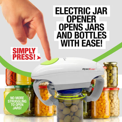 Robo Twist Electric Jar Opener, One Touch Electric Handsfree Easy Jar Opener, Works for Jars of All Sizes