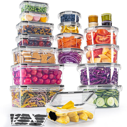 32 Pcs Food Storage Containers Set with Upgraded Snap Locking Lids (16 Lids + 16 Containers) - Airtight Plastic Containers for Pantry & Kitchen Organization - Bpa-Free with Free Labels & Marker