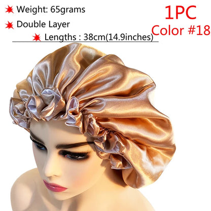 Silk Hair Bonnet Satin Cheveux Nuit Single Double Layer Silk Hair Cap for Women Sleeping Adjust Head Cover Hat Beauty Products